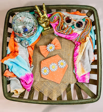 Load image into Gallery viewer, Feltie daisy dog bandana with soft macrame cord tie closure (look for matching hair bow and bow tie)
