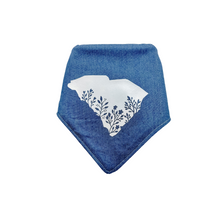 Load image into Gallery viewer, Floral State of South Carolina dog bandana with soft macrame cord tie closure

