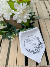 Load image into Gallery viewer, Flower Dog Wedding Bandana with soft macrame cord tie closure
