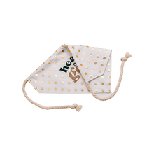 Load image into Gallery viewer, Heart of gold dog bandana with soft macrame cord tie closure
