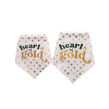 Load image into Gallery viewer, Heart of gold dog bandana with soft macrame cord tie closure
