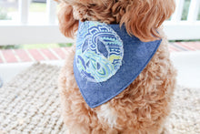 Load image into Gallery viewer, Let&#39;s Find Peace Machine Applique Dog Bandana with Soft Macrame Cord Tie Closure
