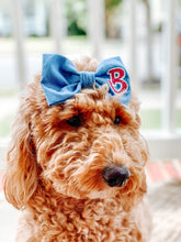 Load image into Gallery viewer, Lightweight Denim Cotton Bow Tie- Optional Over the Collar or Hair Bow- Optional Letter Added
