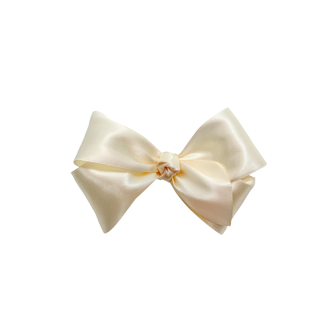 Ivory 2 in Double Faced Satin Hair bow Made with an alligator Hair clip or elastic headband