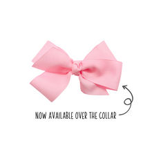 Load image into Gallery viewer, Pink 1.5in Grosgrain Hair bow  Made with an alligator Hair clip or elastic headband- Now Available over the collar
