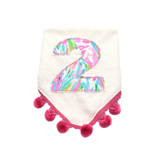 Load image into Gallery viewer, Machine Applique Birthday Dog Bandana with Soft Macrame Cord Tie Closure
