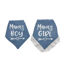Load image into Gallery viewer, Mama&#39;s girl/boy dog bandana with soft macrame cord tie closure
