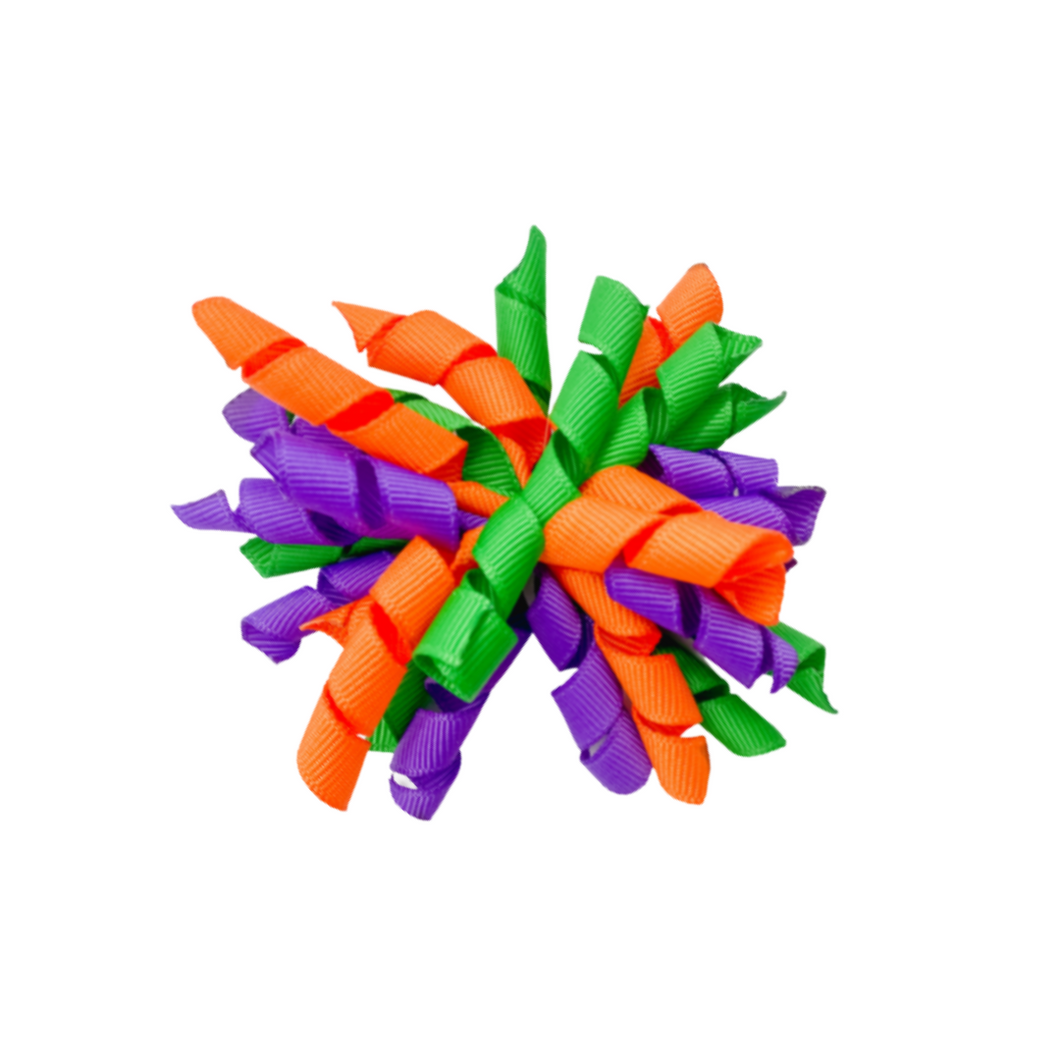 Purple, Green and Orange Korker Bow made with an Alligator Hair clip or elastic headband