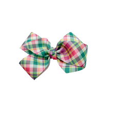 Load image into Gallery viewer, Hoppy Easter plaid 1.5in Grosgrain Hair bow . Made with an alligator Hair clip or elastic headband
