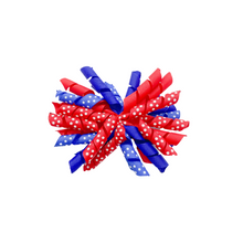 Load image into Gallery viewer, Red and Royal Blue korker hairbow made with an alligator Hair clip or elastic headband
