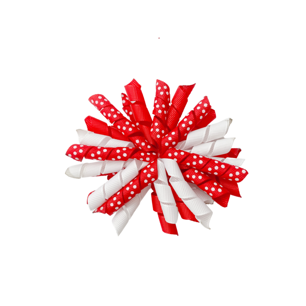 Red and White korker hair bow Made with an  Alligator Hair clip or elastic headband