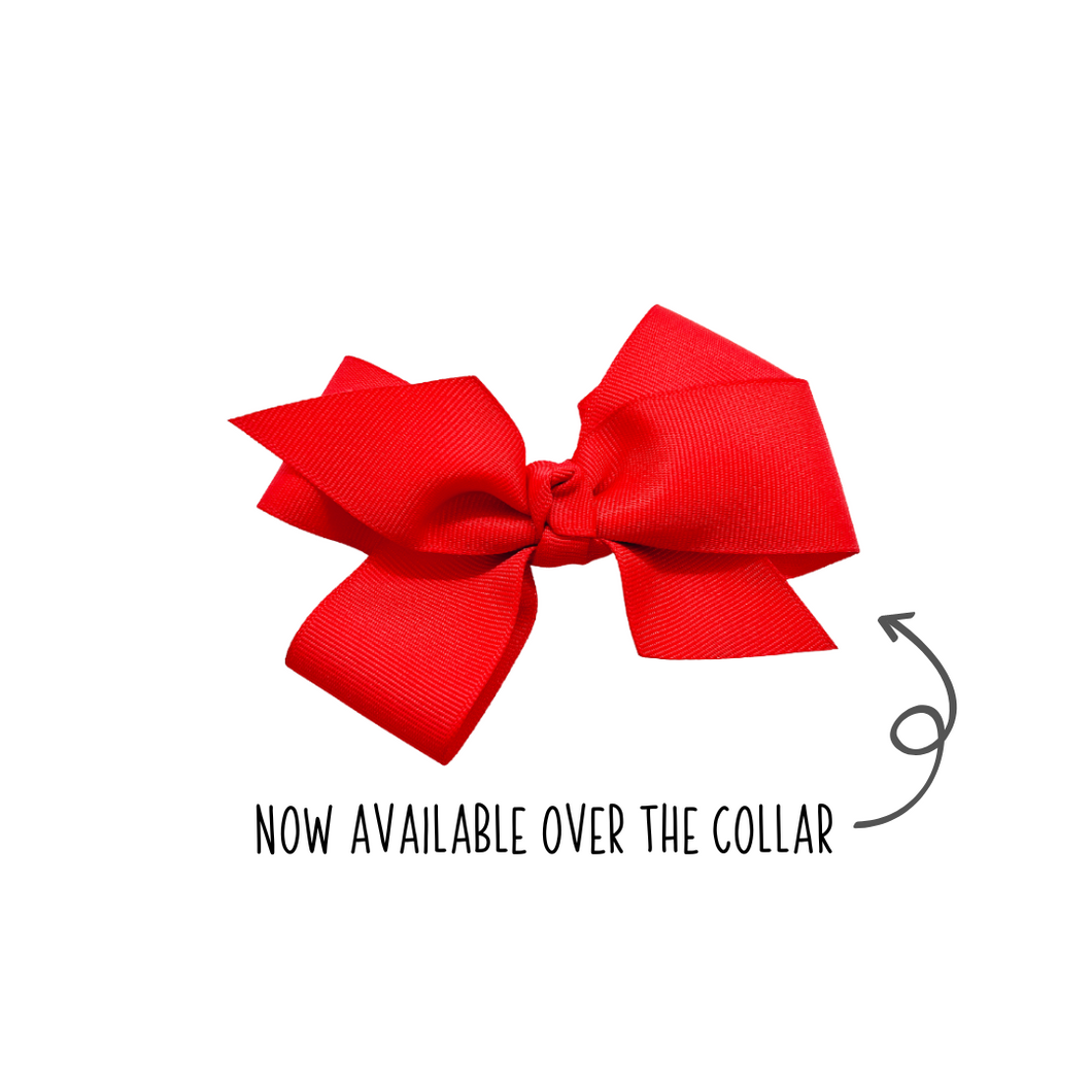 Red 1.5in Grosgrain Hair bow  Made with an alligator Hair clip or elastic headband- Now Available over the collar