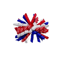 Load image into Gallery viewer, Red White and Blue Korker Dog Hair bow Made with an Alligator Hair clip or elastic headband
