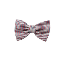 Load image into Gallery viewer, Red, white and blue Bow Tie made with Alligator hair clip, over the collar or elastic headband
