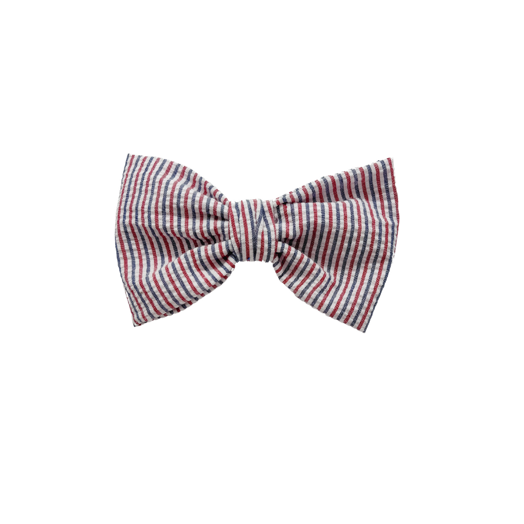 Red, white and blue Bow Tie made with Alligator hair clip, over the collar or elastic headband