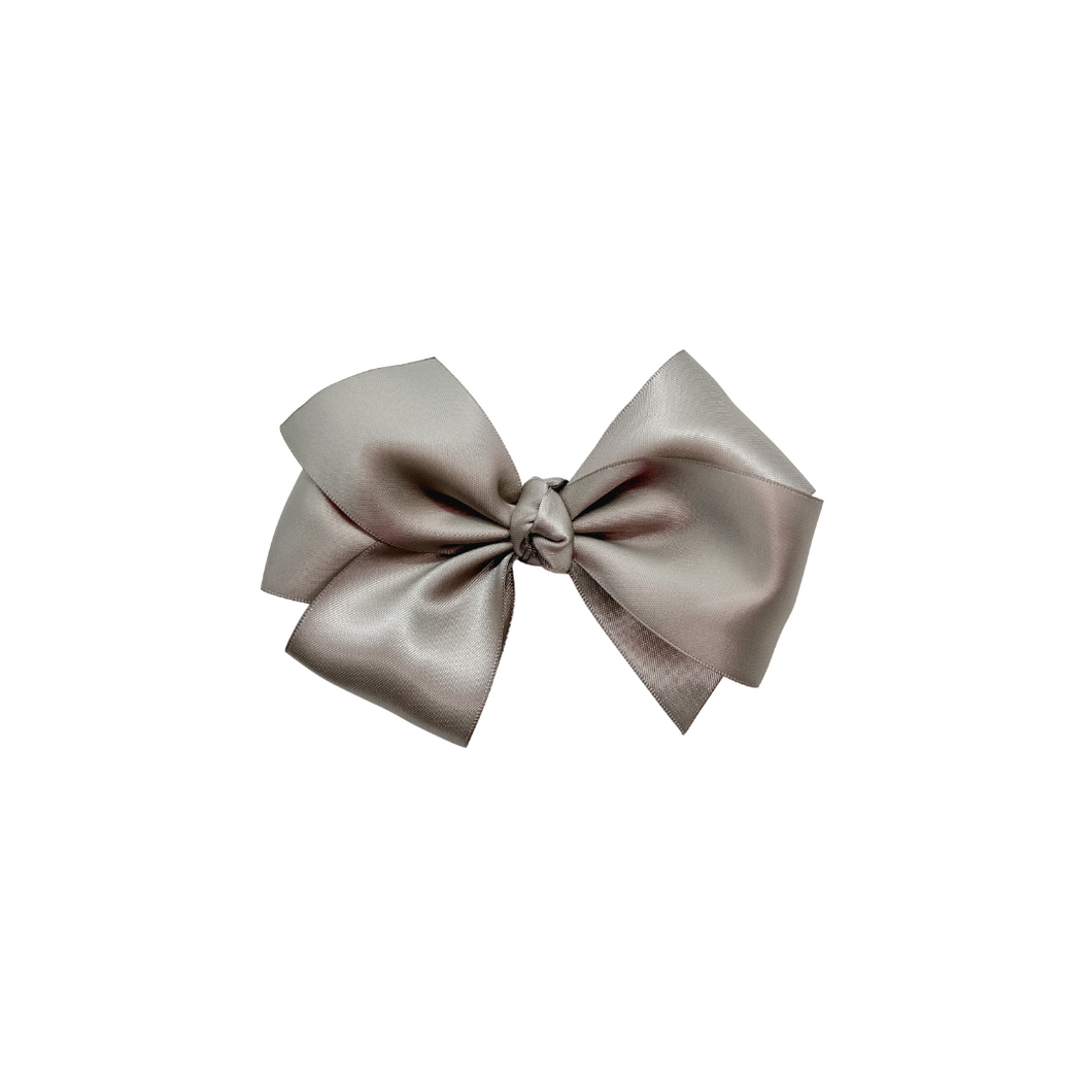 Silver 2 in Double Faced Satin Hair bow Made with an alligator Hair clip or elastic headband