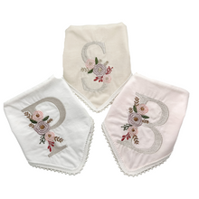 Load image into Gallery viewer, Floral Monogram Machine Embroidered Dog Bandana with Soft Macrame Cord Tie Closure. Choose your letter. Available in three colors
