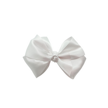 Load image into Gallery viewer, White 2 in Double Faced Satin Hair bow Made with an alligator Hair clip or elastic headband
