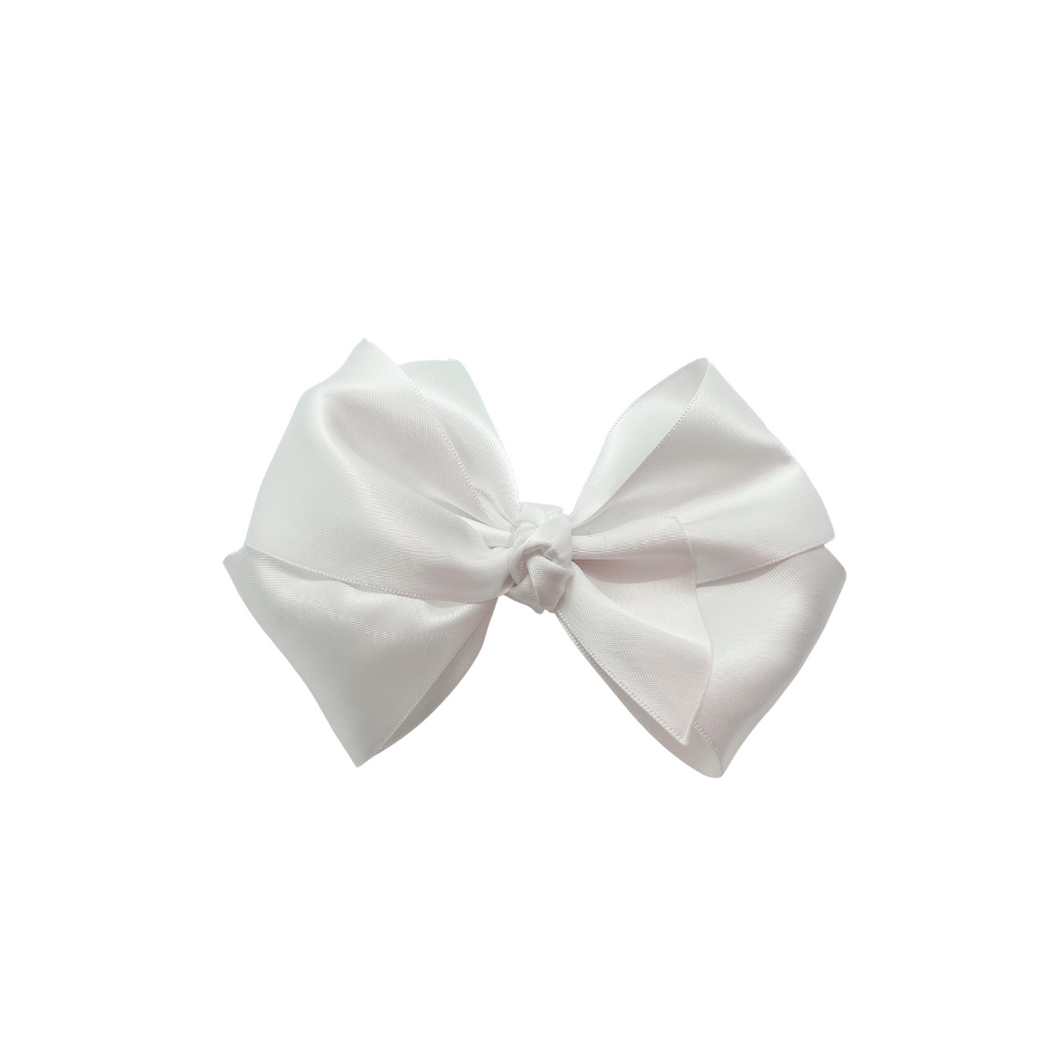 White 2 in Double Faced Satin Hair bow Made with an alligator Hair clip or elastic headband